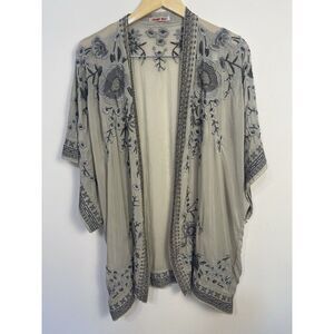 Johnny Was Open Kimono Gray Taupe Embroidered‎  Size S Boho